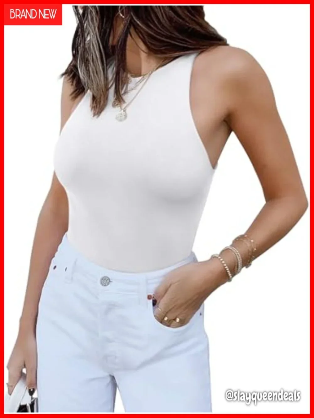 Women’s Sleeveless Racer Back Halter Bodysuit Tank Top
